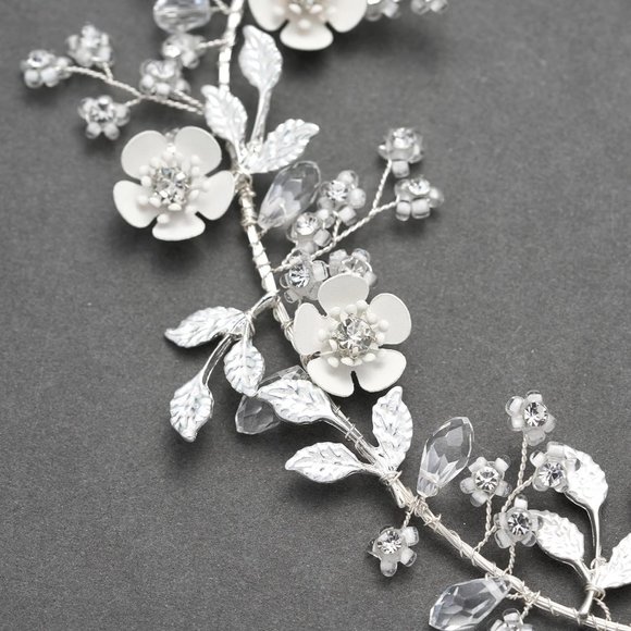 SWEETV Silver Flower Vine Bridal Headpiece - Picture 6 of 7